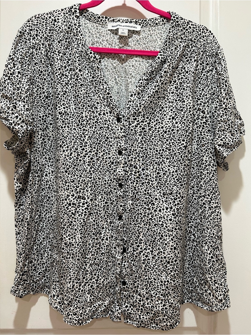 Amazon Essentials Black & White Leopard-Print Button Front Top